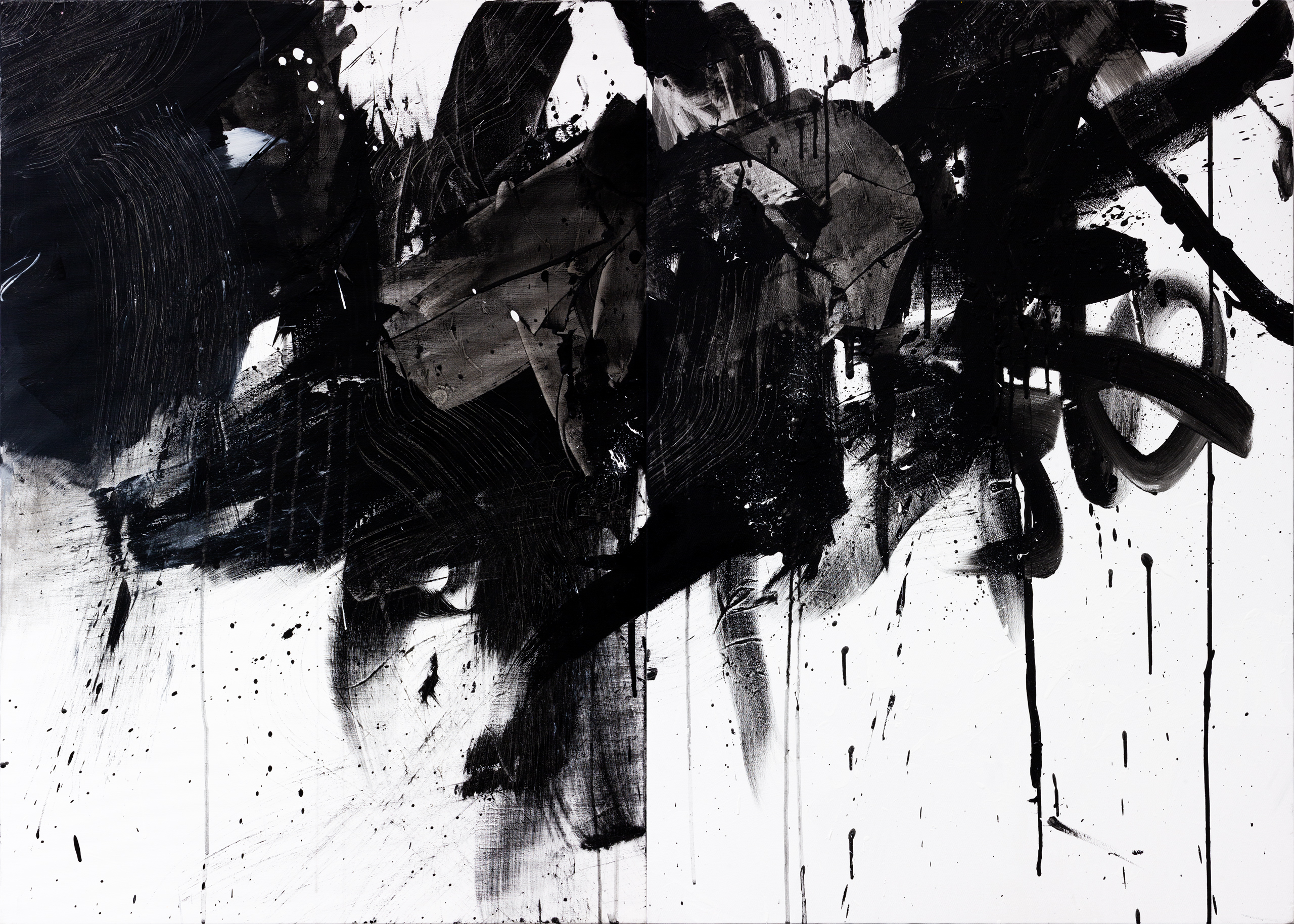 Black and white n. 8, 2023 | Acrylic on canvas, 100 x 140 cm (2 x 100 x 70 cm)