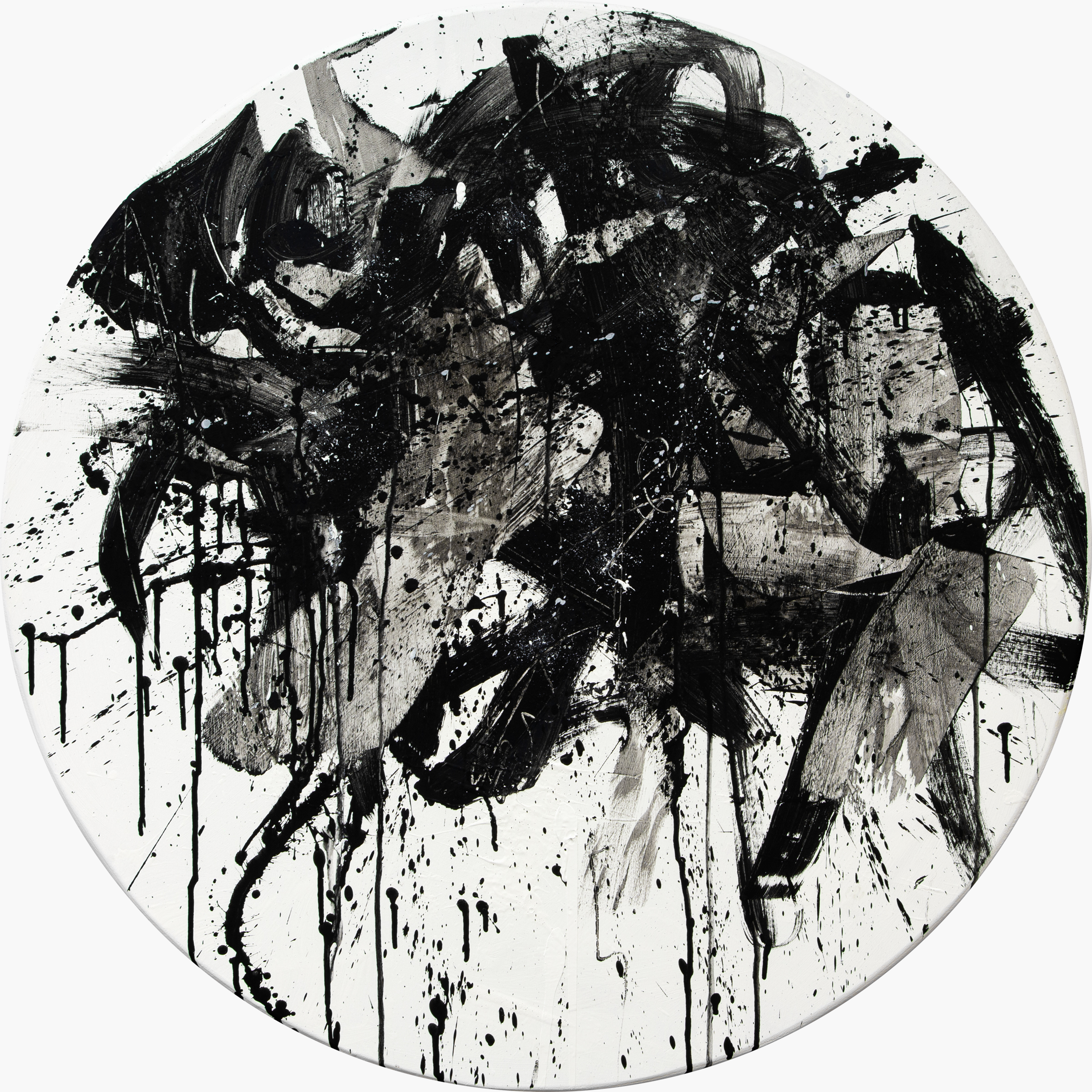 Tondo black and white n. 4, 2023 | Acrylic on wood panel, diameter 80 cm