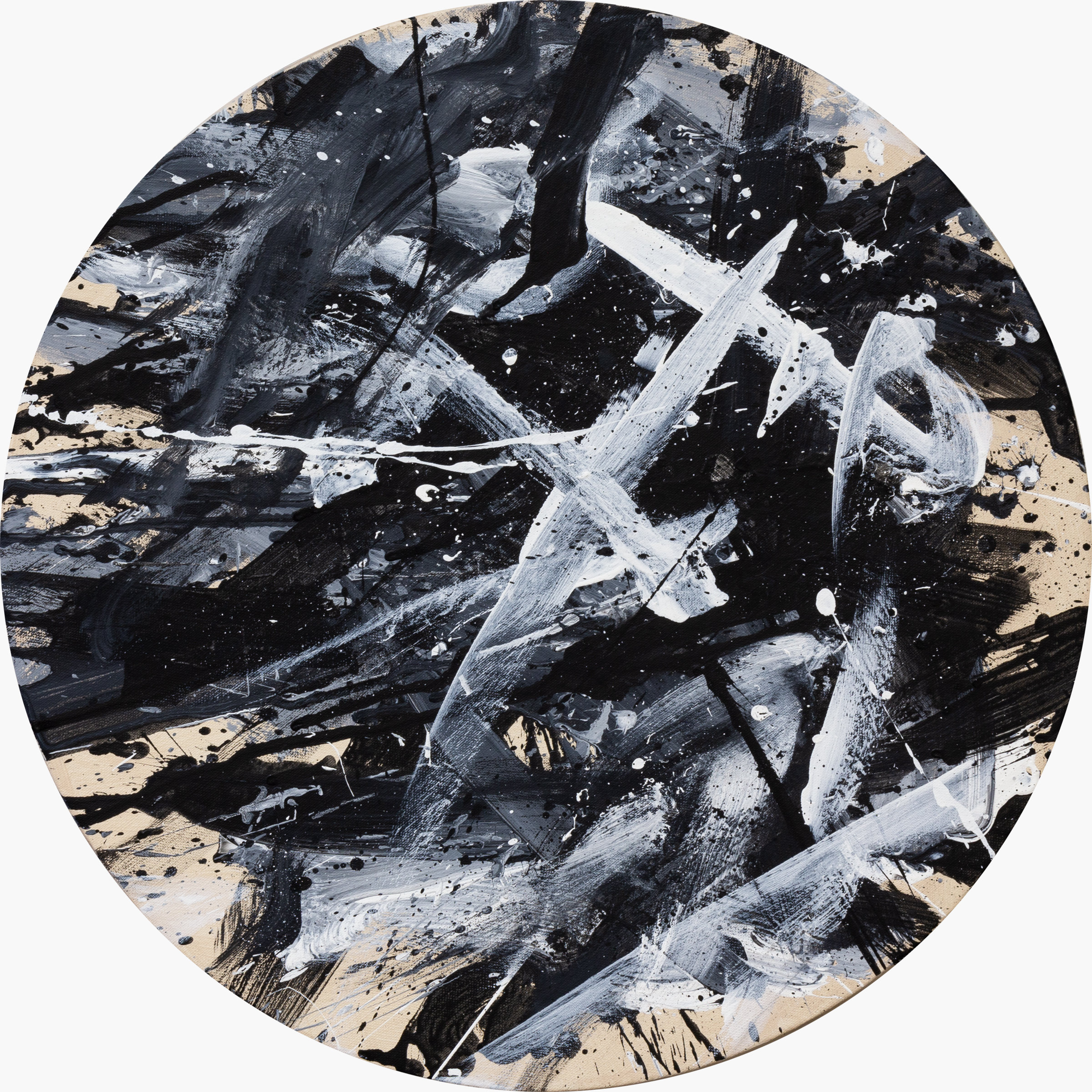 Tondo black and white n. 5, 2023 | Acrylic on canvas, diameter 40 cm